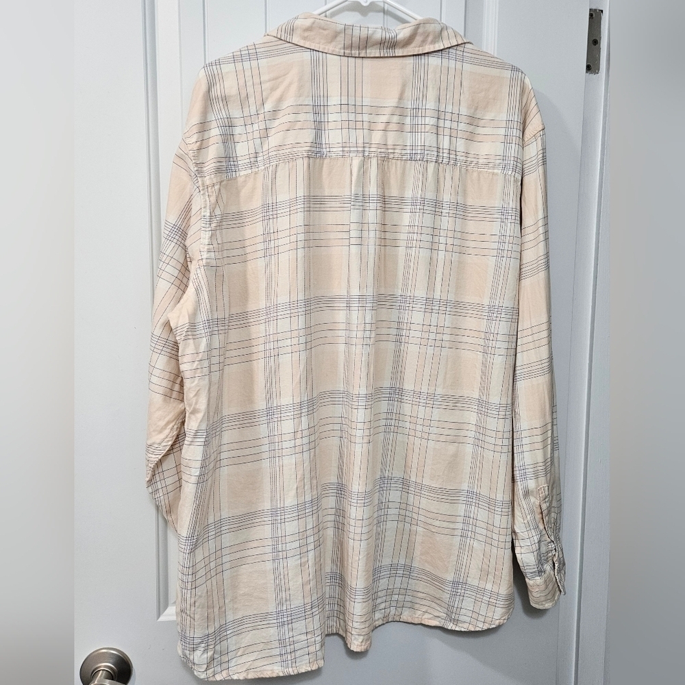 REI Long Sleeve Button Up Cotton Shirt-Plus Size 2x-Peach, Cream, Blue Plaid - Picture 2 of 6